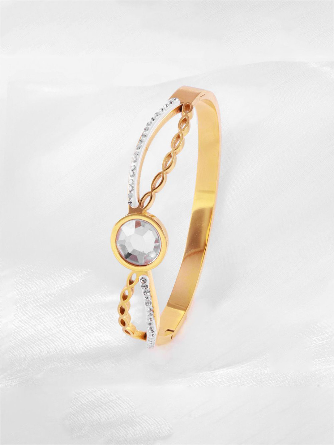 Just Lil Things Gold-Plated Bangle-Style Crystal and Rhinestone Studded Bracelet