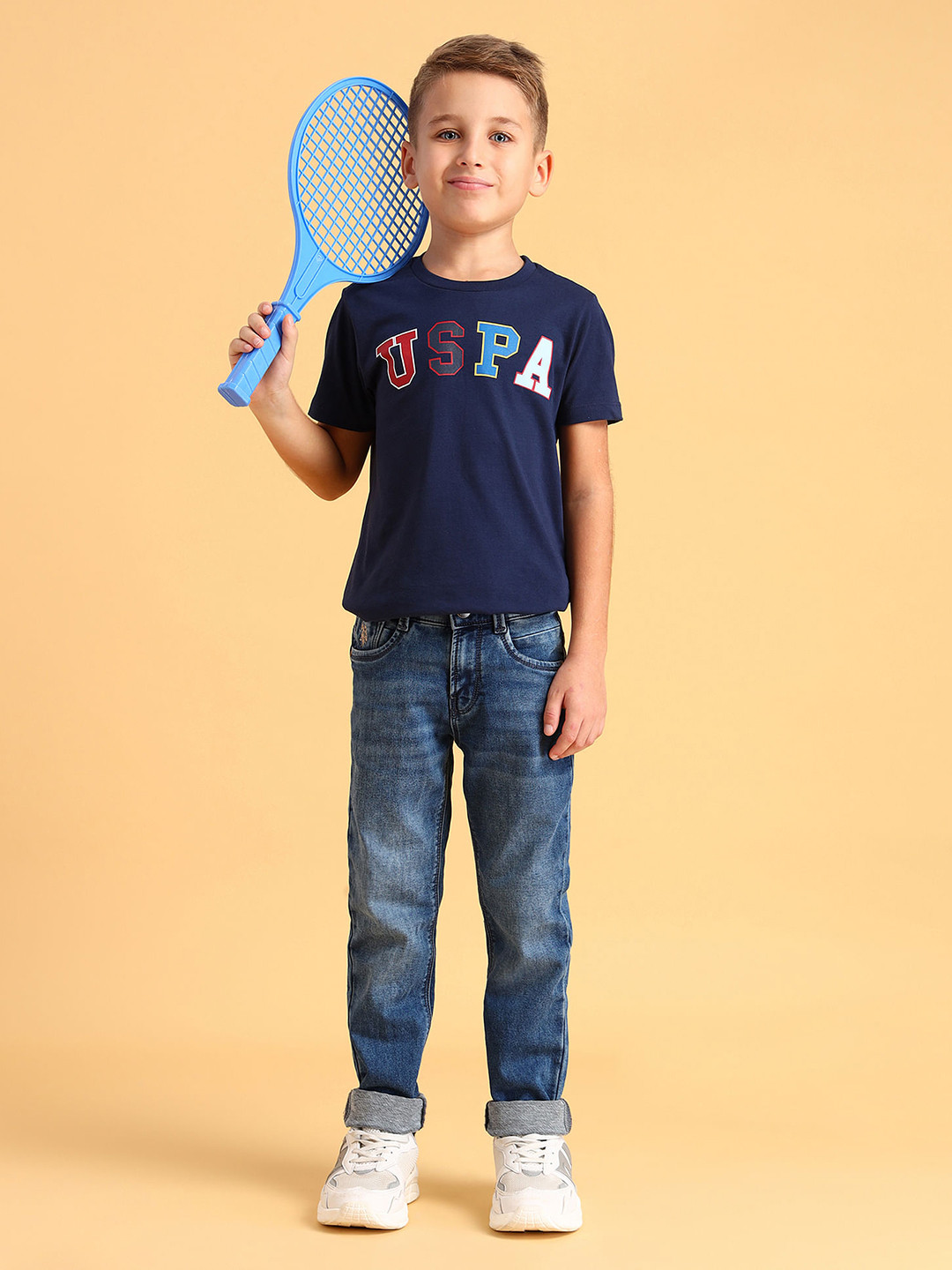 U.S. Polo Assn. Kids Boys Slim Fit Mid-Rise Light Fade Stretchable Jeans