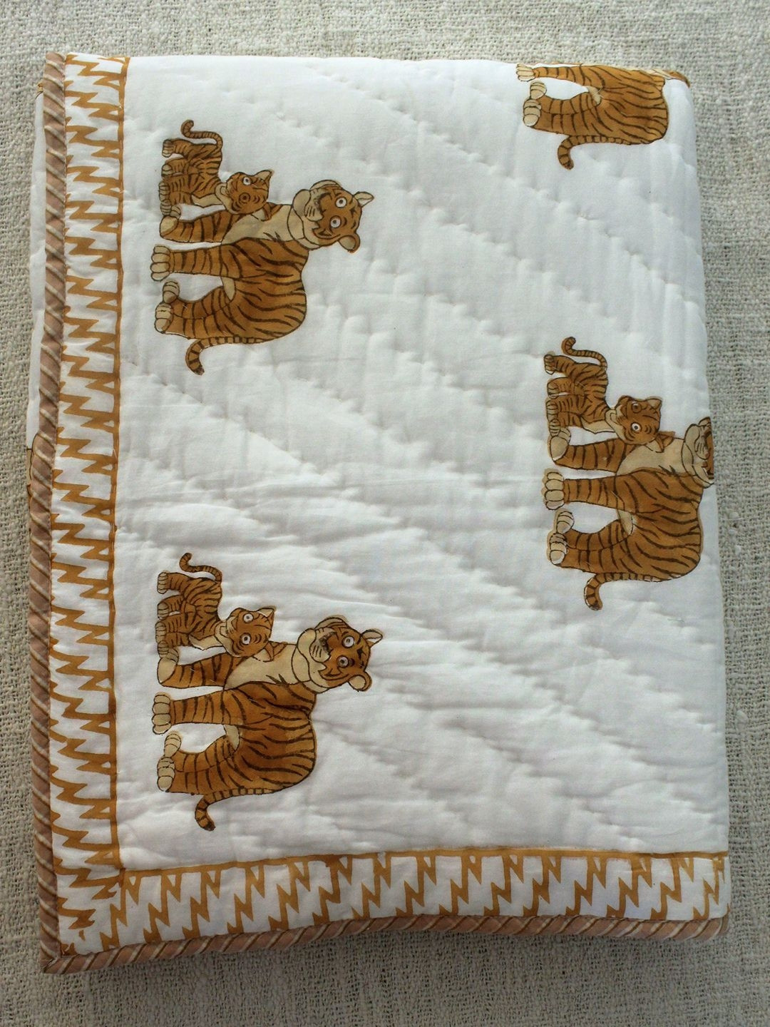 Weaves of Tradition White & Brown Tiger Printed Summer 210 GSM Cotton Single Bed Blanket