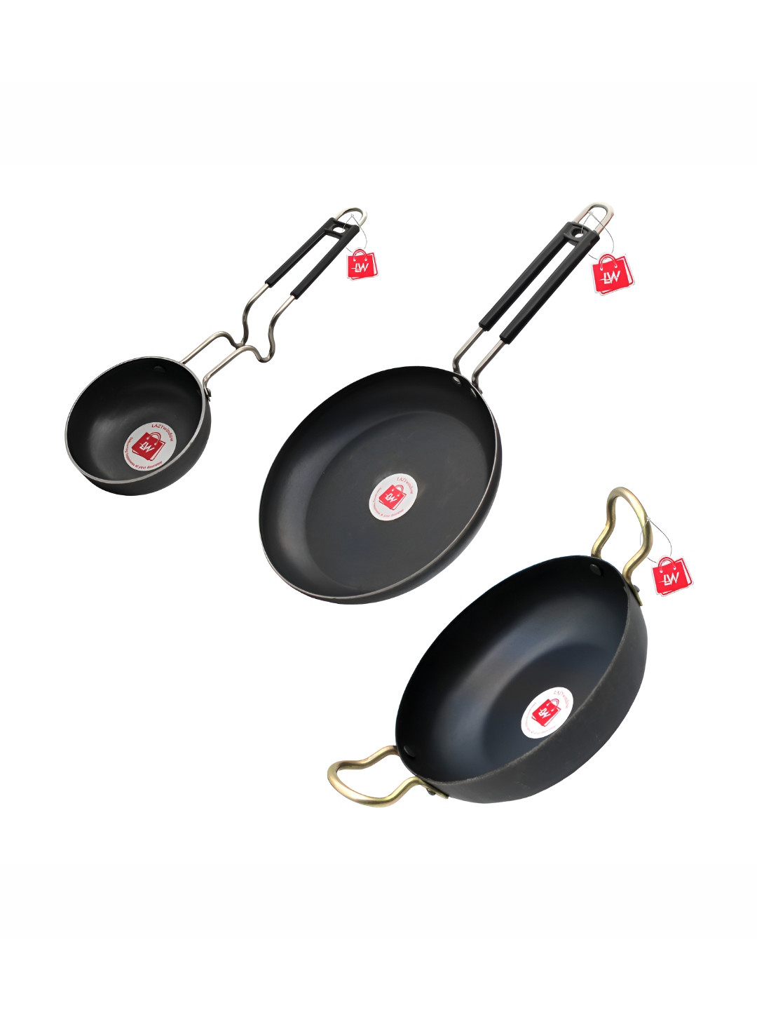 LAZYwindow Black & Silver Toned 3 Pieces Microwave Safe Cookware Set
