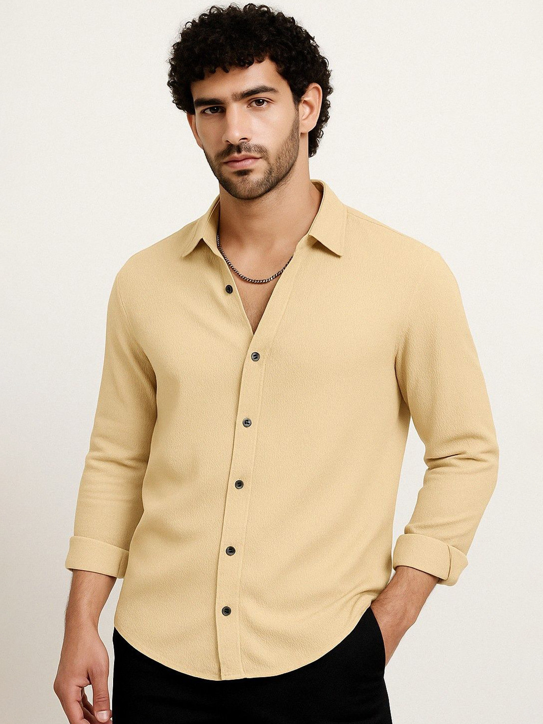 VORTEX Original Spread Collar Texture Casual Shirt