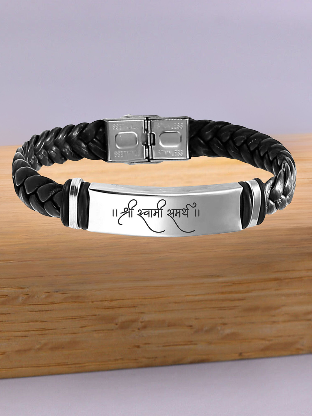 M Men Style Silver-Plated Stainless Steel Swami Braided Leather Weave Wraparound Bracelet