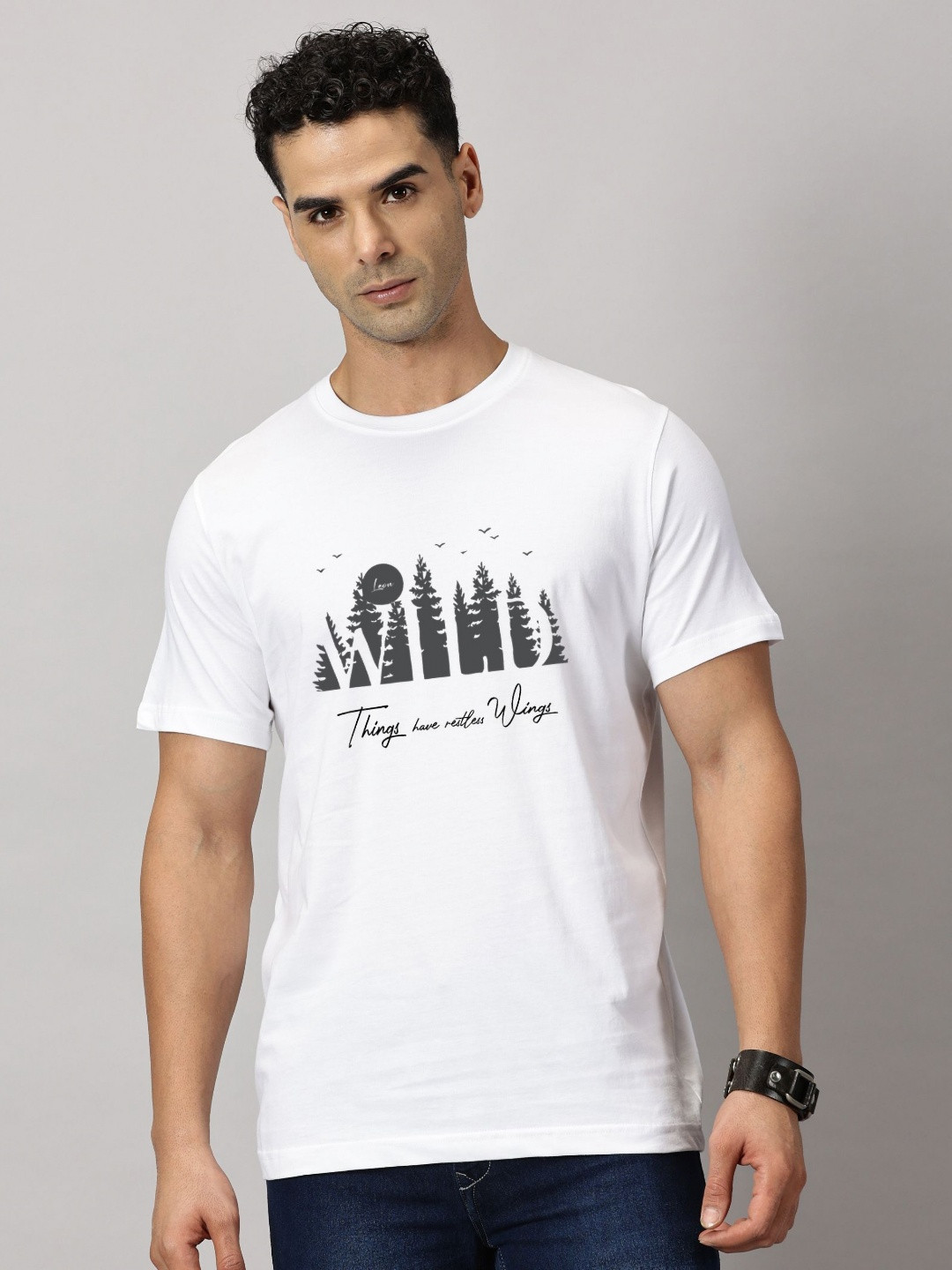 LEON Men Printed Raw Edge T-shirt