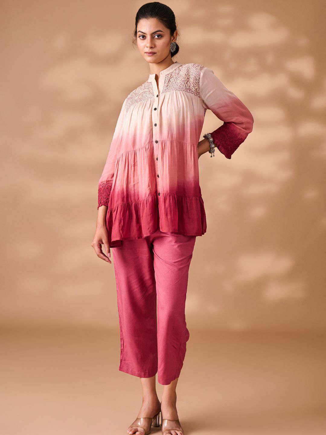 Zolo Label Ombre Mandarin Collar Tunic With Trouser Co-Ords