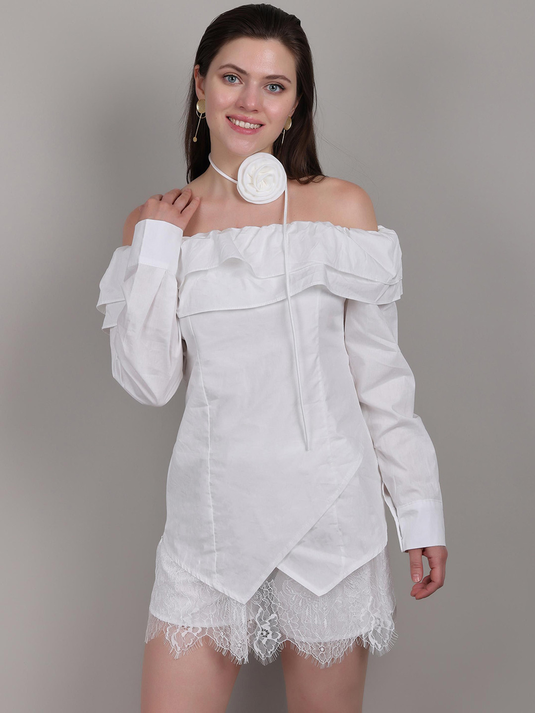 iki chic Self Design Top With Skirt Co-Ords With Neck Accessory