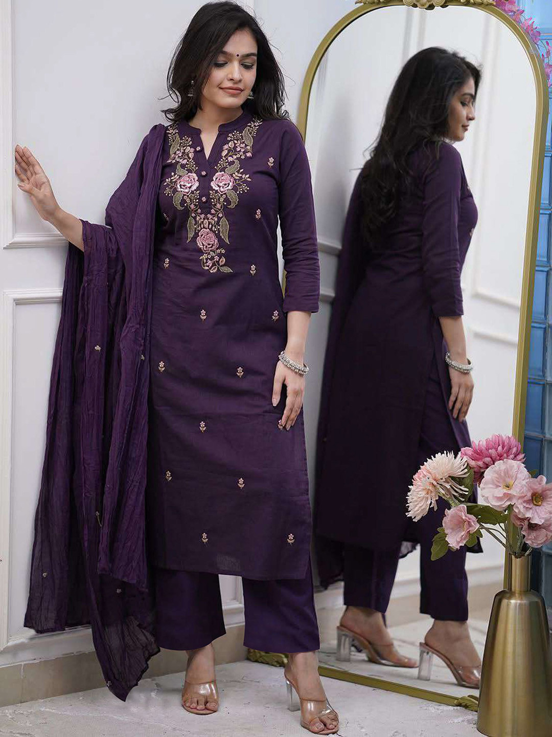 KALINI Women Floral Embroidered Kurta with Trousers & Dupatta