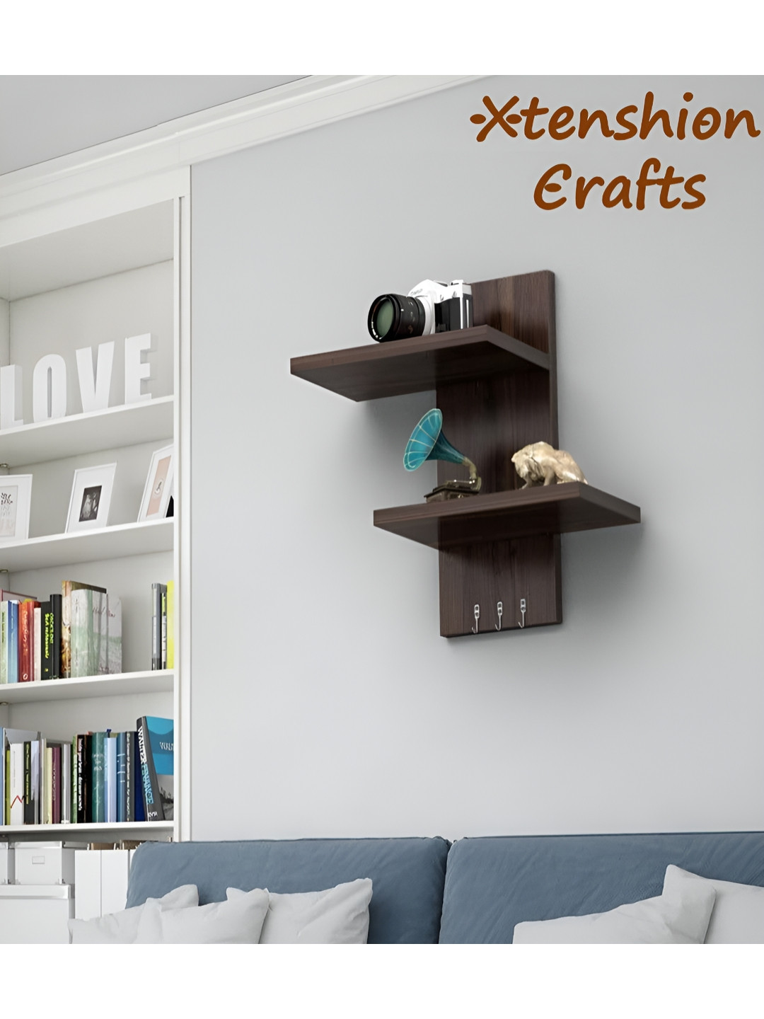Xtenshion Crafts Brown Wood Wall Shelf With Keyholders