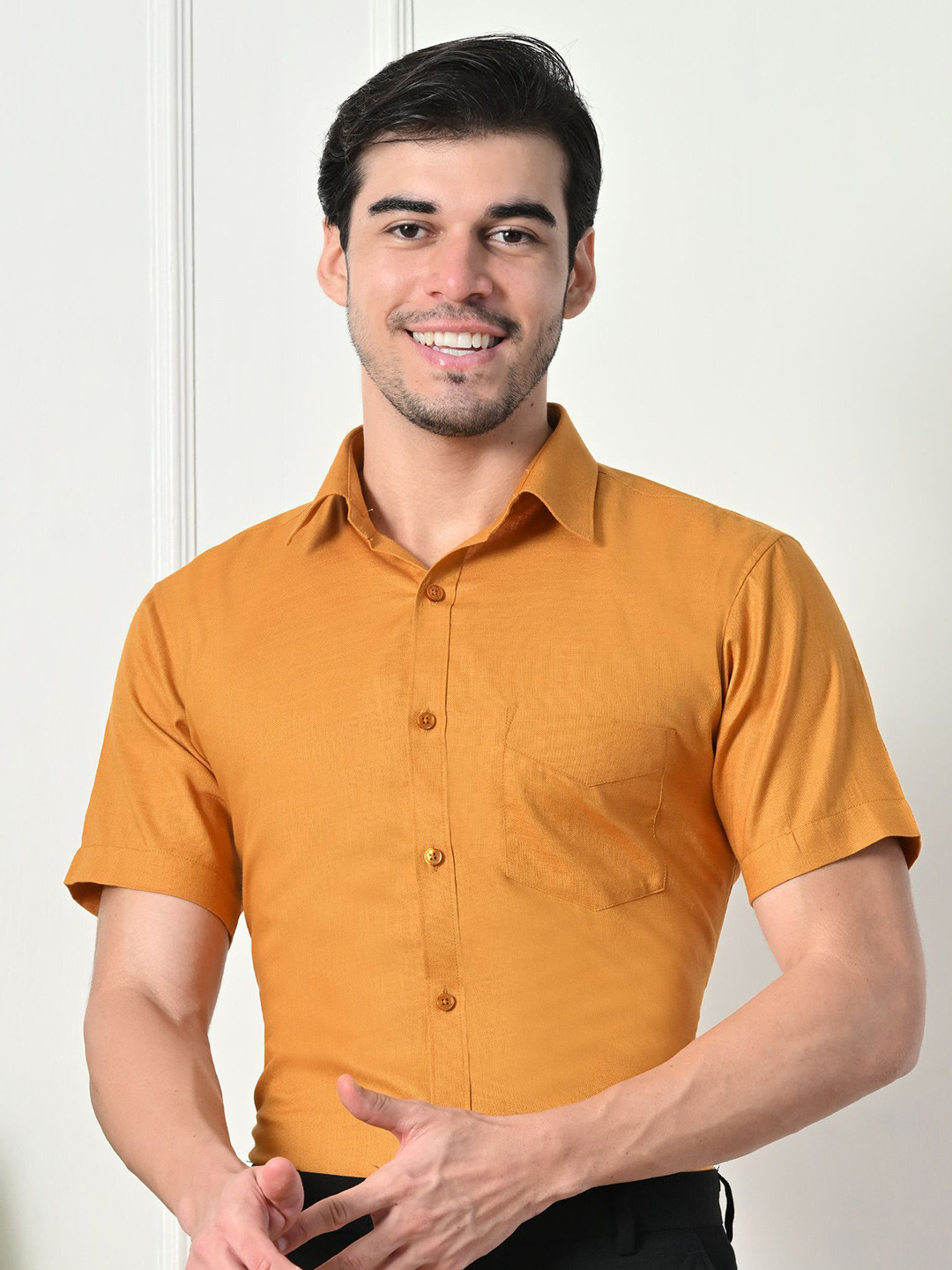 DESIGN UP Slim Fit Casual Linen Shirt