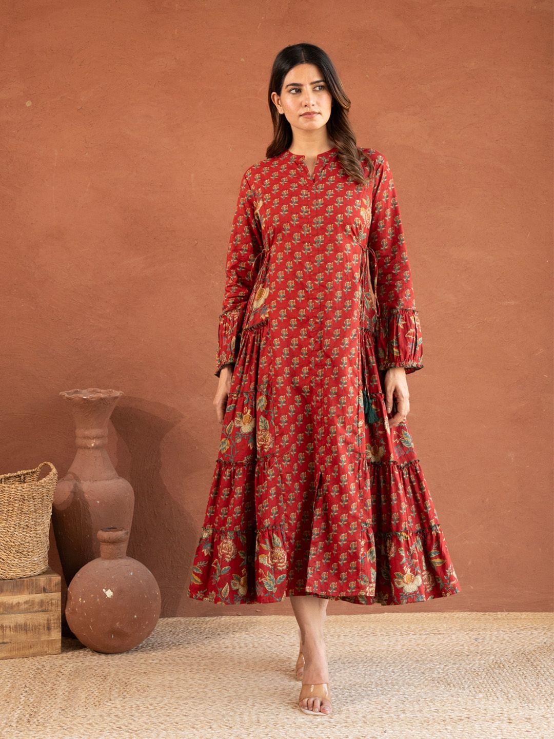 COTTONS DAILY Floral Print A-Line Midi Dress