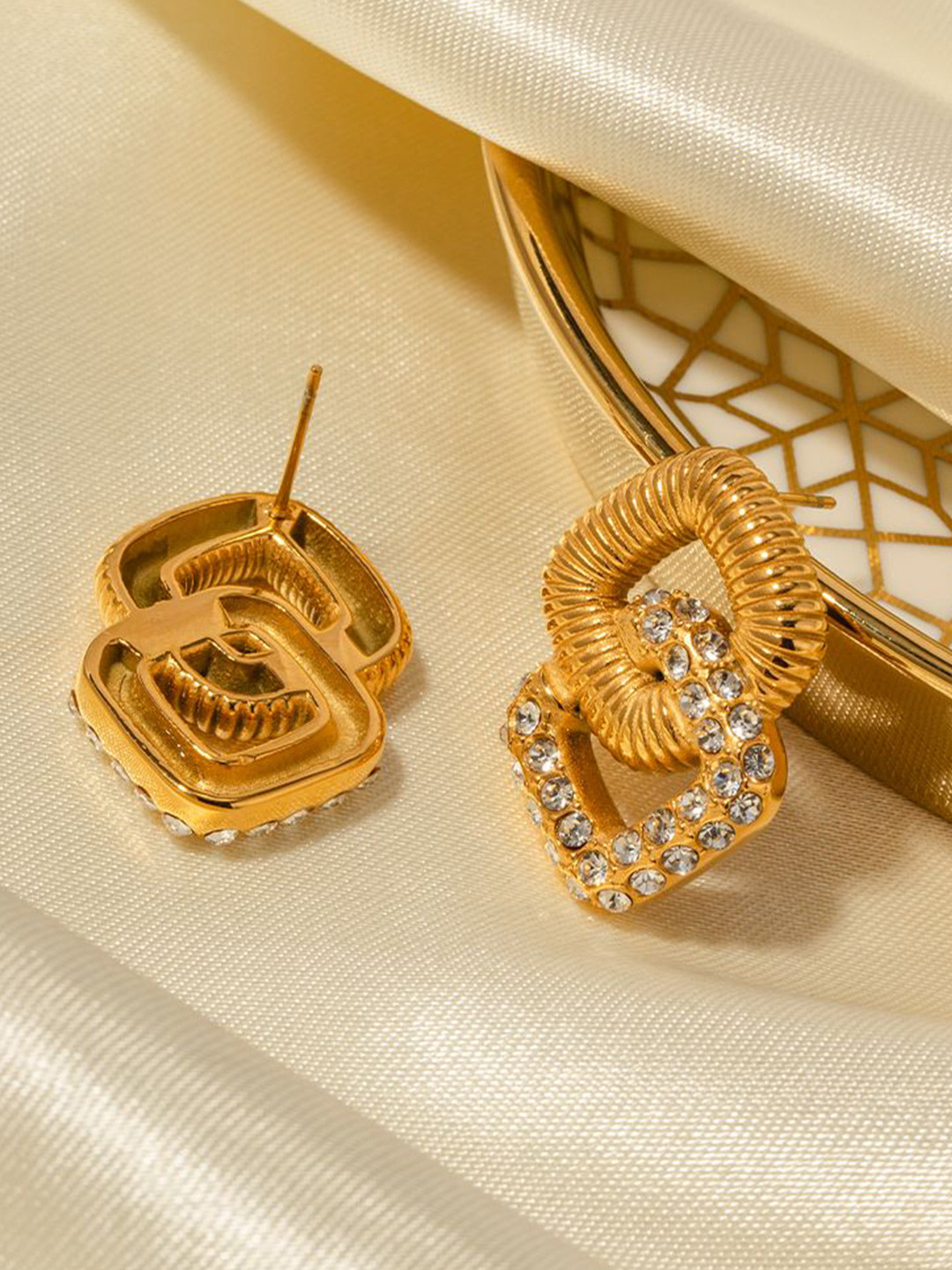 Aiza Silver Plated Cubic Zirconia Studded Interlocked Cascade Danglers