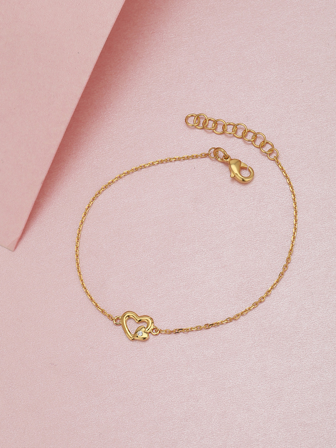 DressBerry 18kt Gold Plated with CZ Double Heart Charm Bracelet