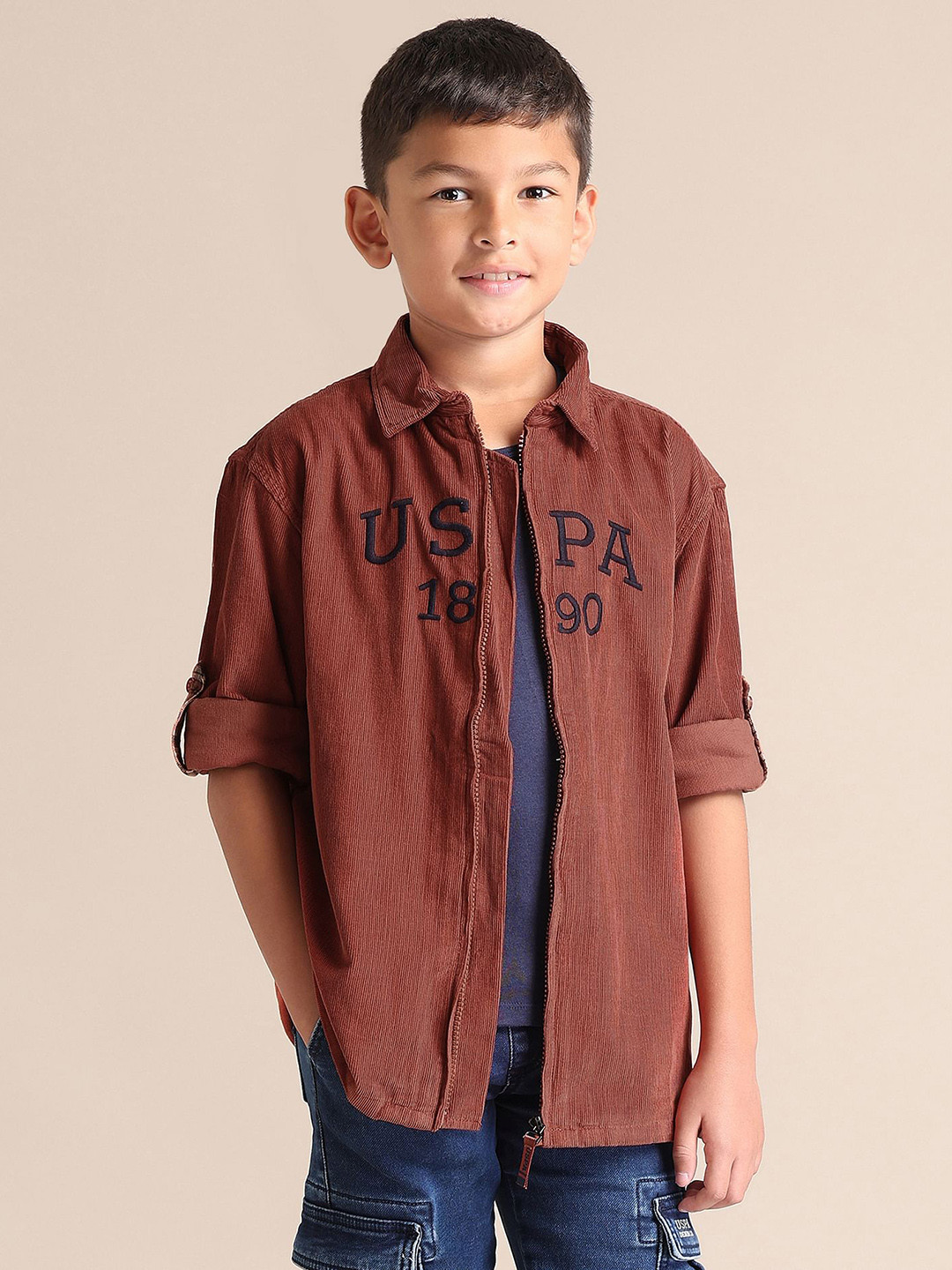 U.S. Polo Assn. Kids Boys Corduroy Pure Cotton Brand Logo Embroidery Casual Shirt