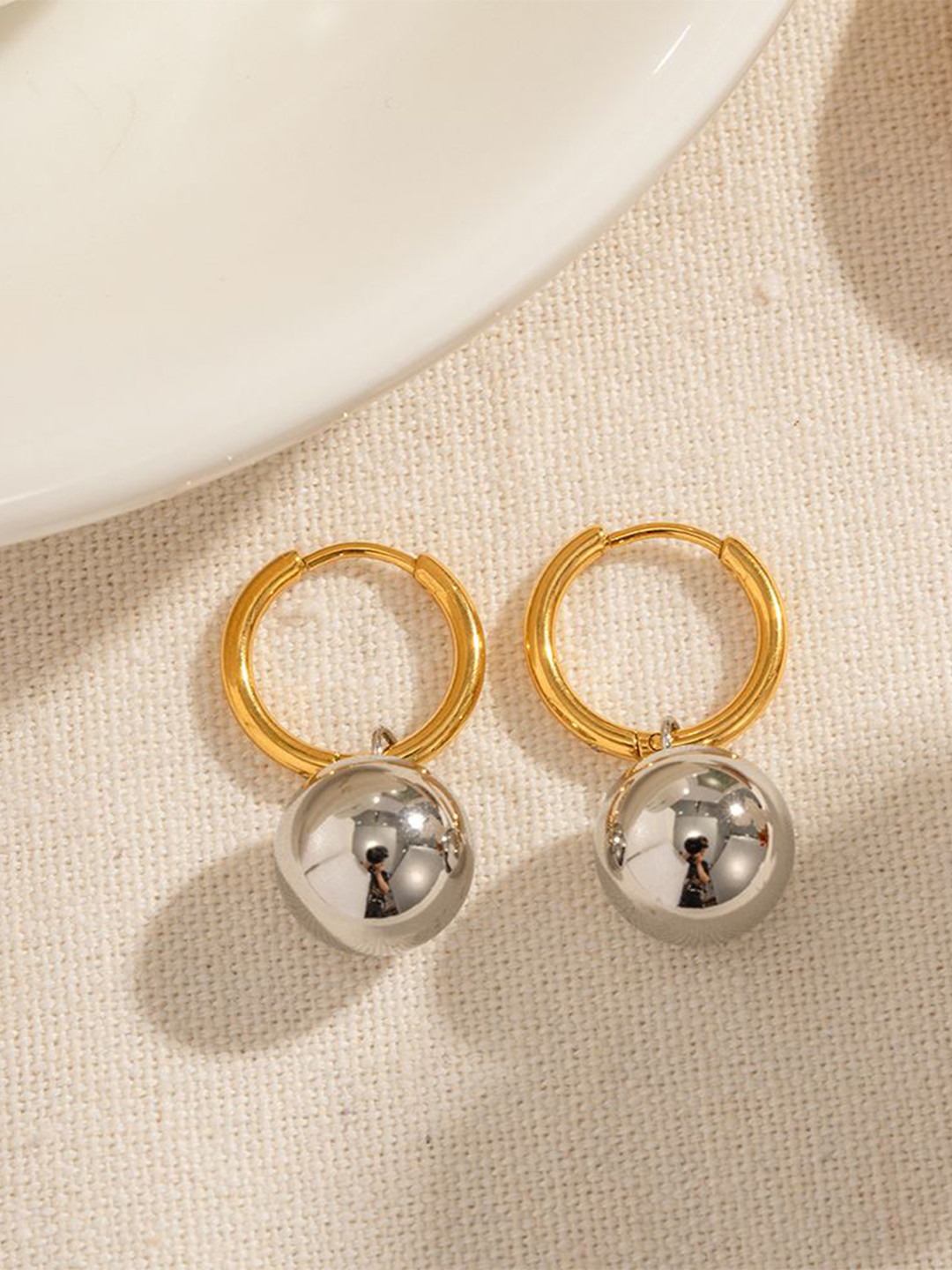 Aiza 18KT Gold Plated Misty Grey Pearl Hoop Earrings