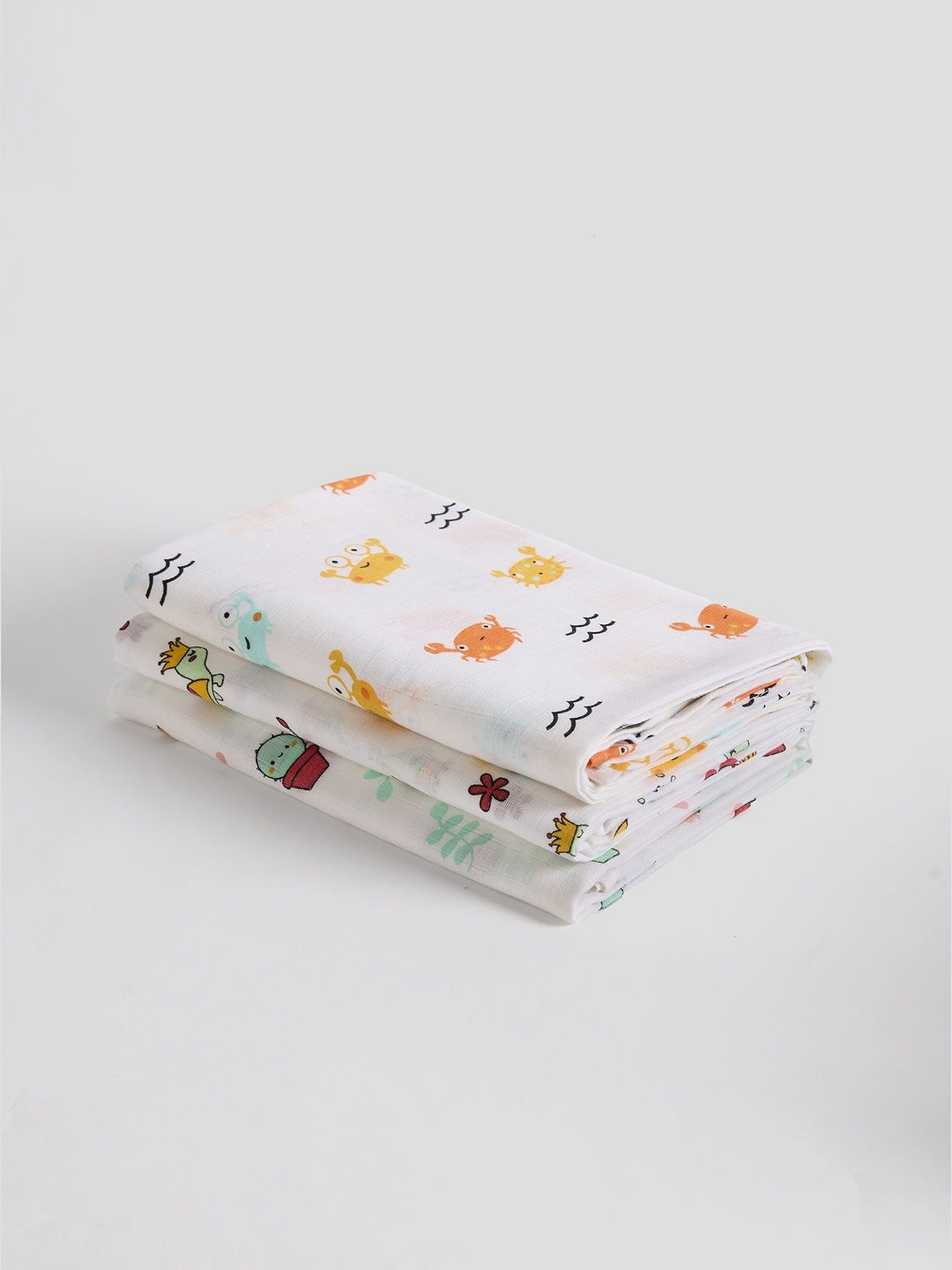 Biglilpeople White & Yellow 3 Pieces Abstract Printed Summer Single Bed Swaddles