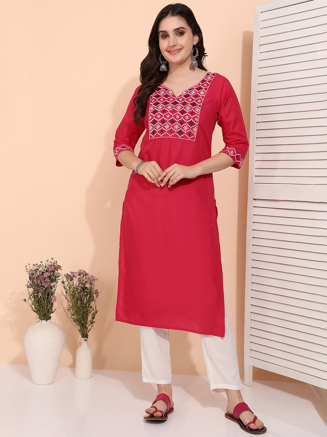 Moda Rapido Women A-Line Embroidered Pastels Kurta