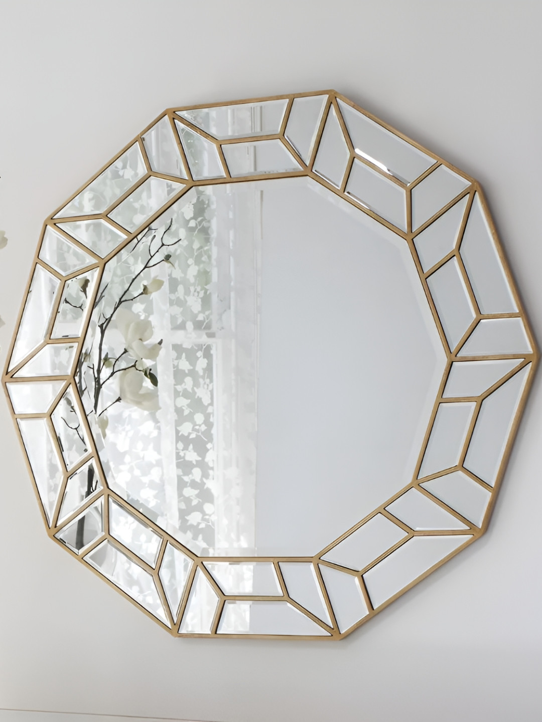 Wall Of Dreams Modern Yellow Decagon Metal Wall Mirror