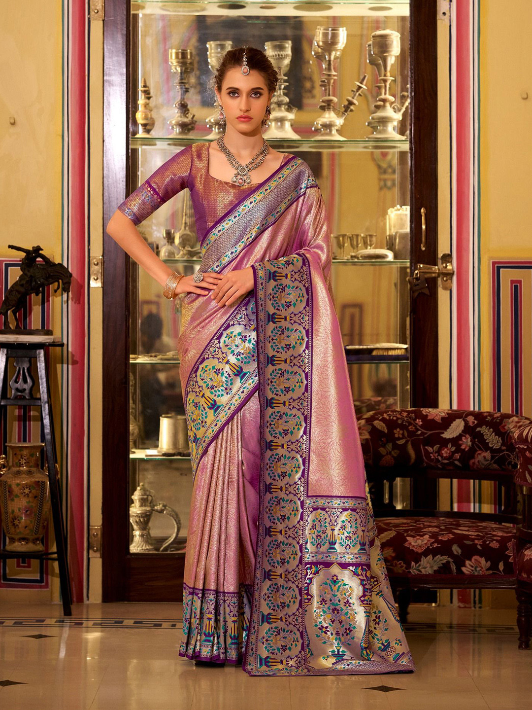 MAHALASA Women Design Tissue Silk Saree