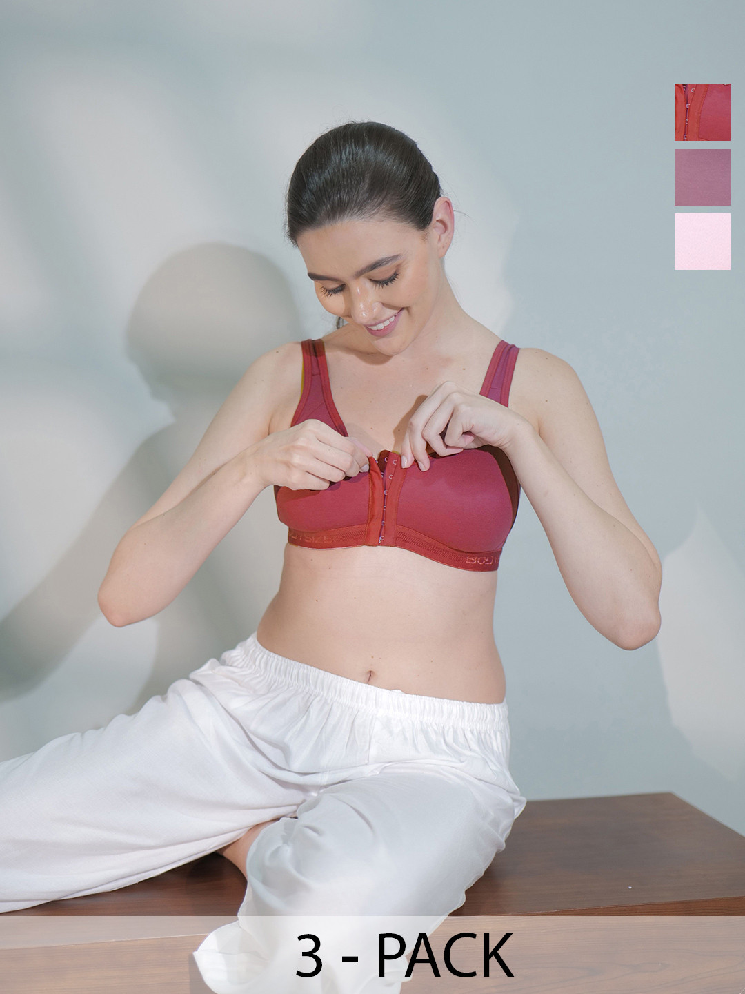 BODYSIZE Pack Of 3 Full Coverafe Non Padded Front Open Cotton Sports Bra