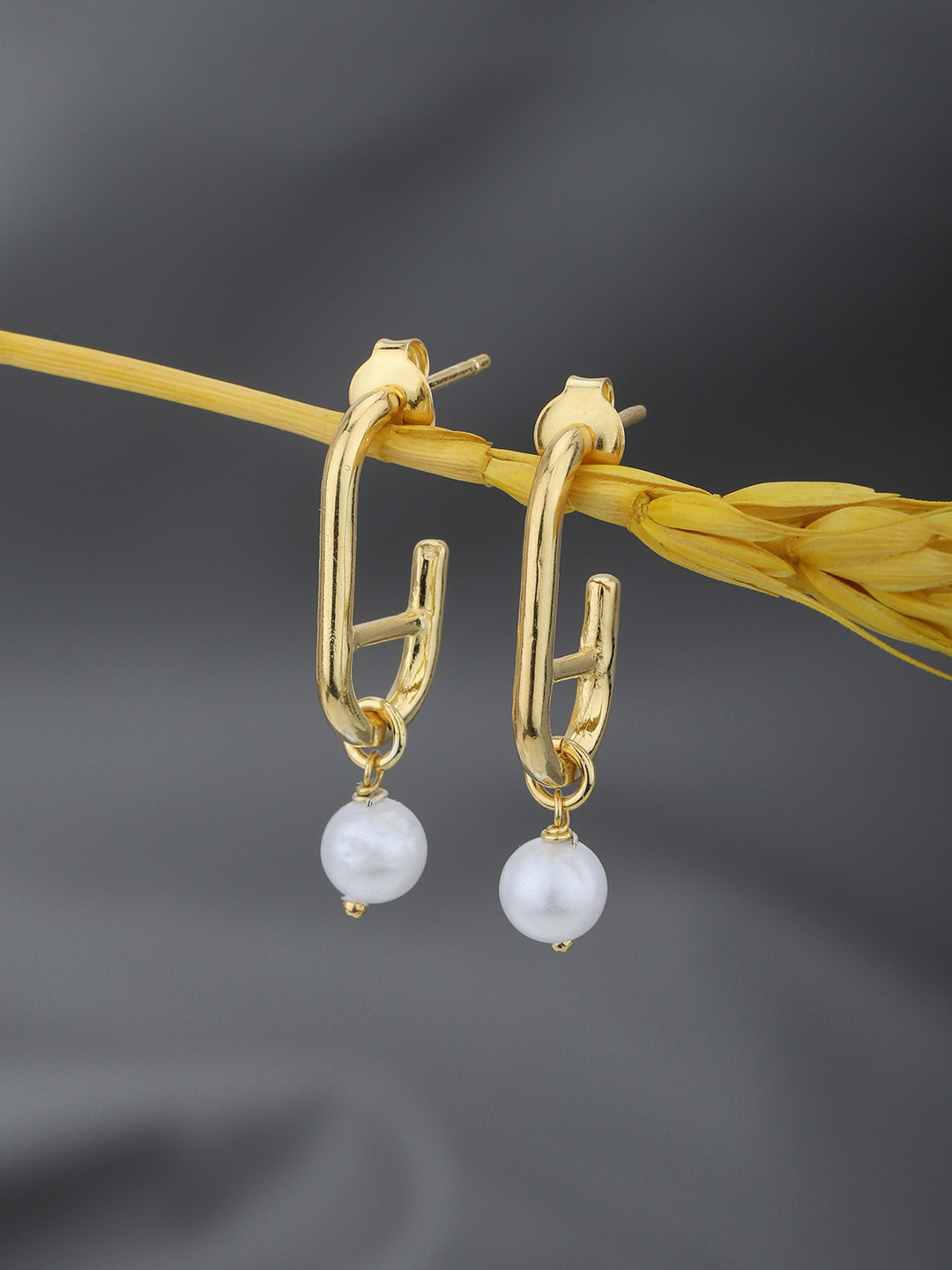 Carlton London 18kt Gold Plated with Pearl Half Hoop Earring