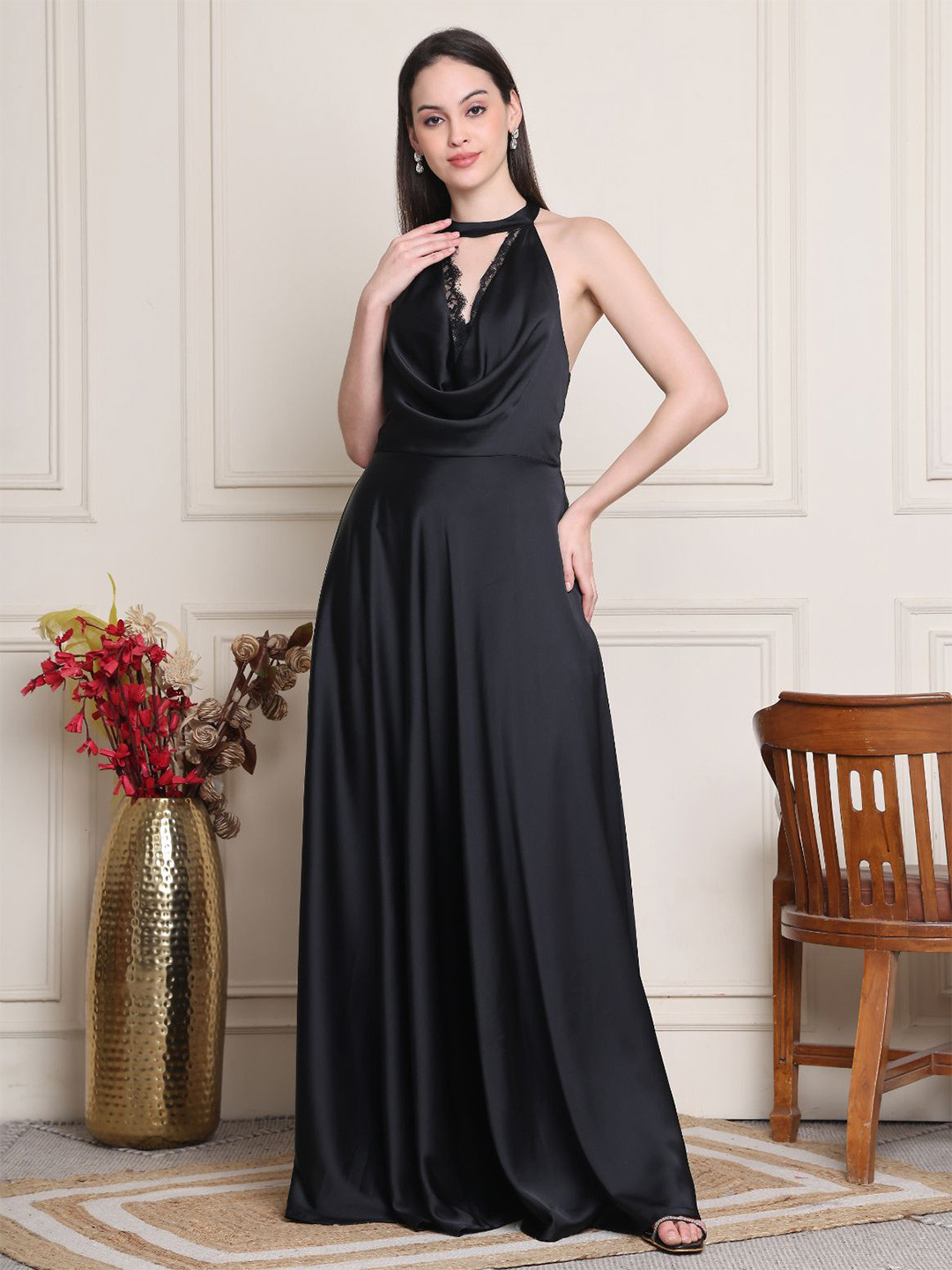 KELIN Samaira Cowl Neck Satin Maxi Dress