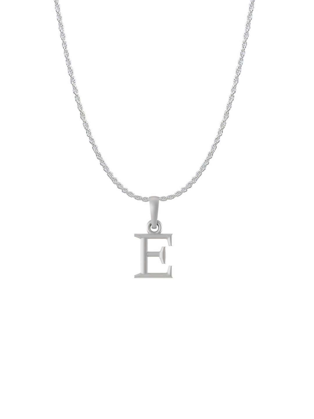 Metronaut Men 92.5 Sterling Silver E Alphabet Pendant with Rope Chain