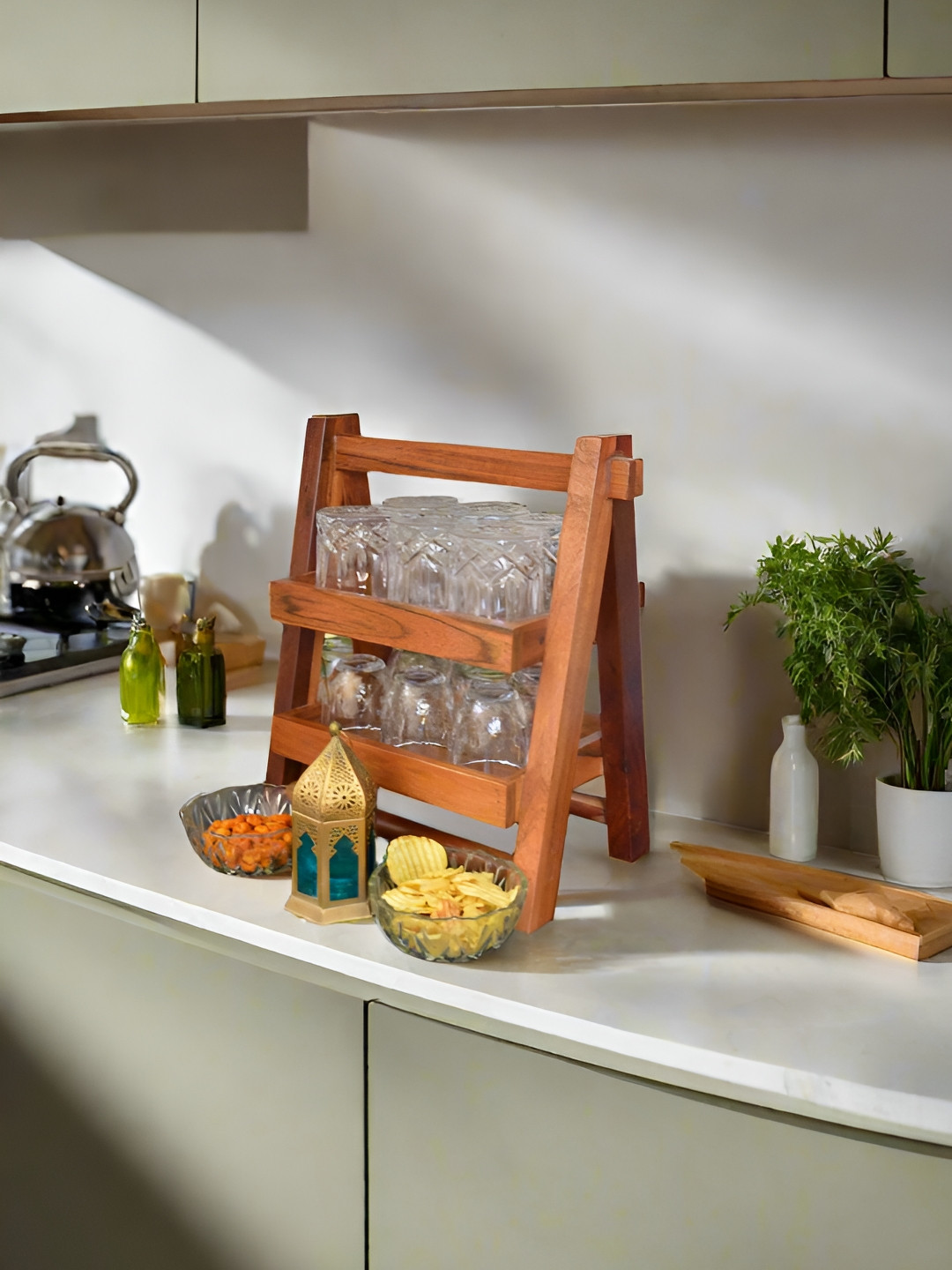 Orchid Homez Brown Vegetable Rack 3 Layer Wooden Core Organisers