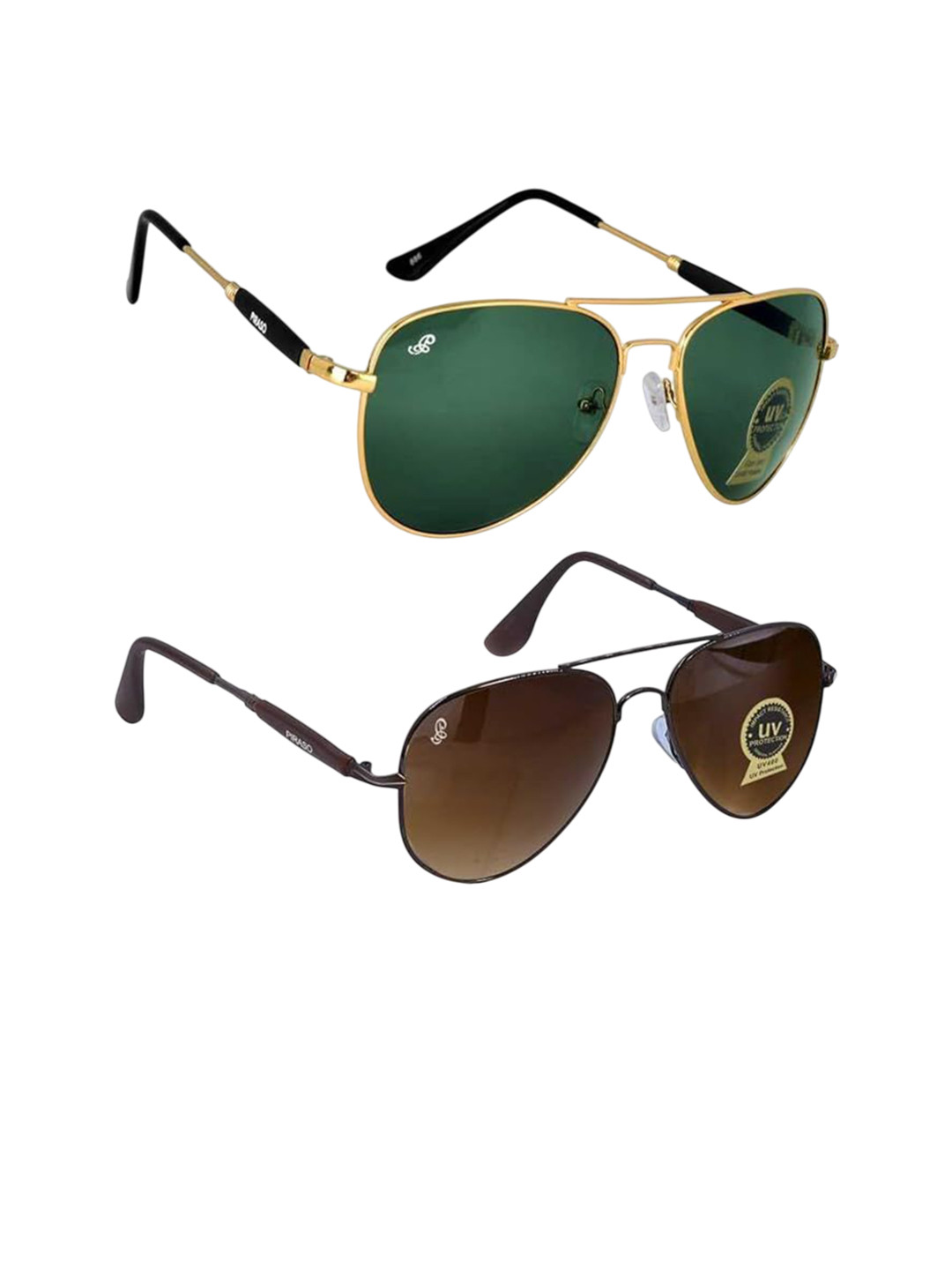 PIRASO Unisex Pack of 2 Aviator with UV Protected Lens Sunglasses PS2 3026 GREEN BROWN