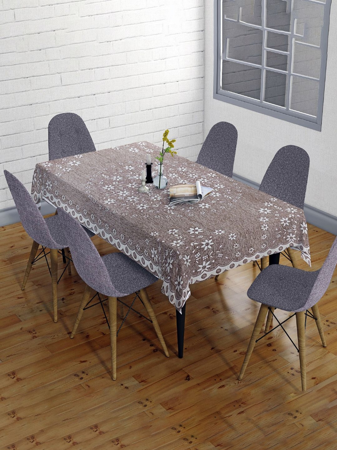 Sun Rise Brown Floral 6-Seater Table Cover