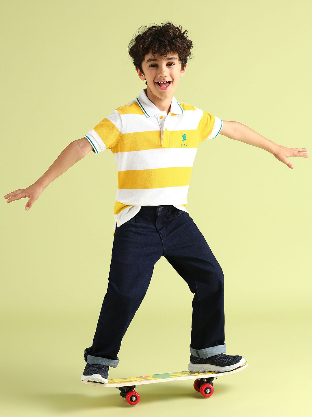 U.S. Polo Assn. Kids Boys Striped Polo Collar Pure Cotton T-shirt