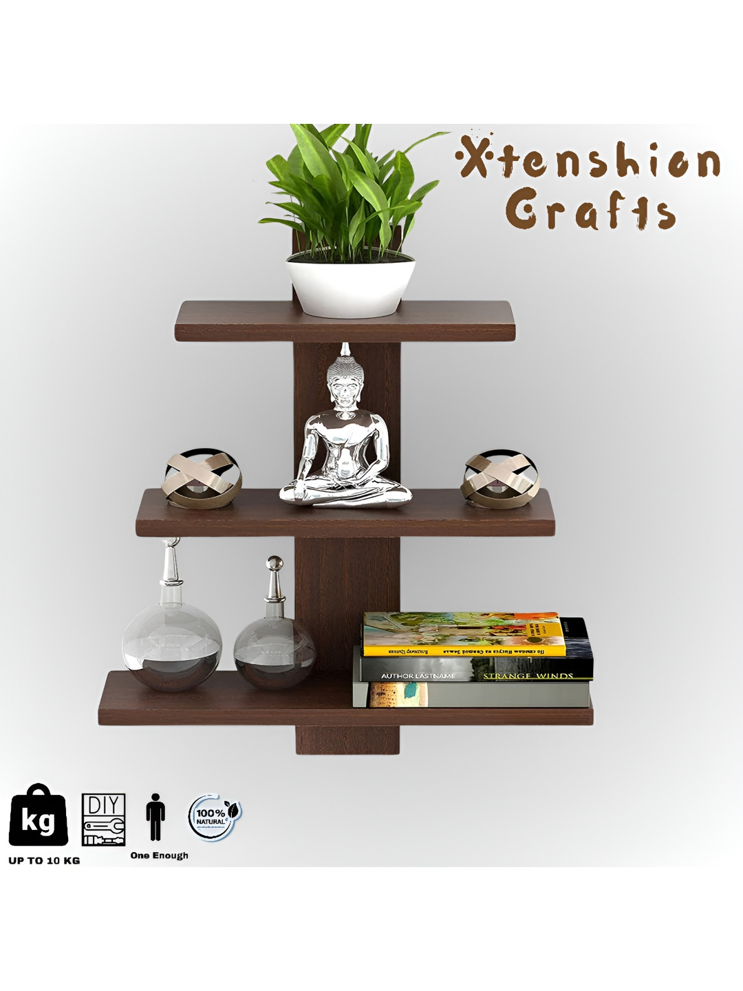 Xtenshion Crafts Brown Wooden 3 Layer Basic Wall Shelf