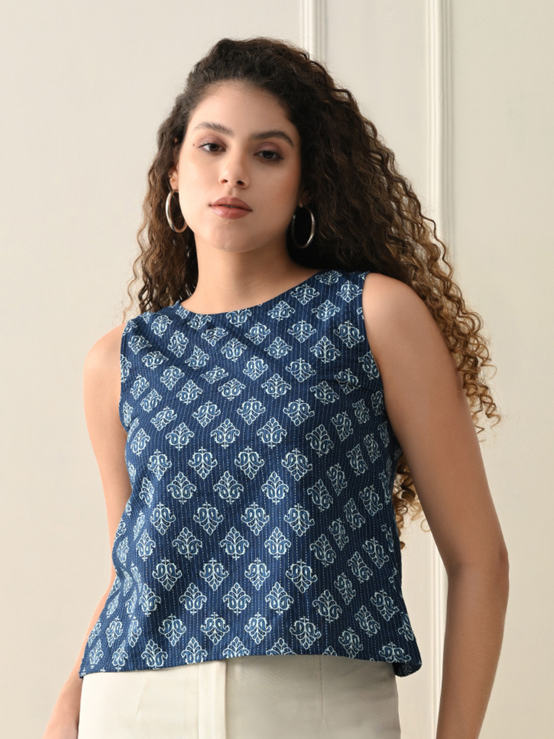 KALAMIR  Blue Ajrakh Essence Top