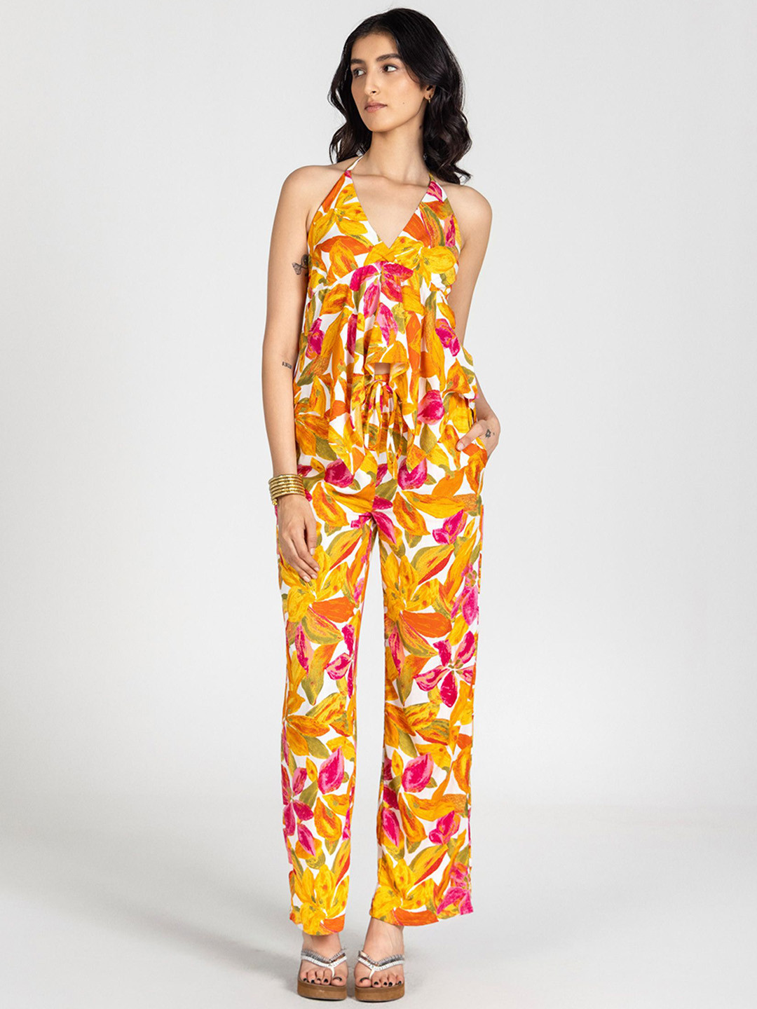 Past Modern Halter Neck Top With Trousers Co-Ords