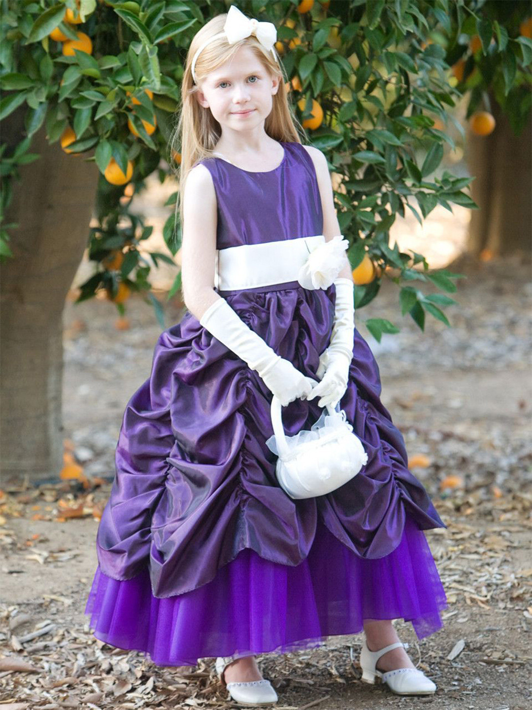 FAIRY DOLLS Girl's Bow Details Satin Gown Knee Length Dress