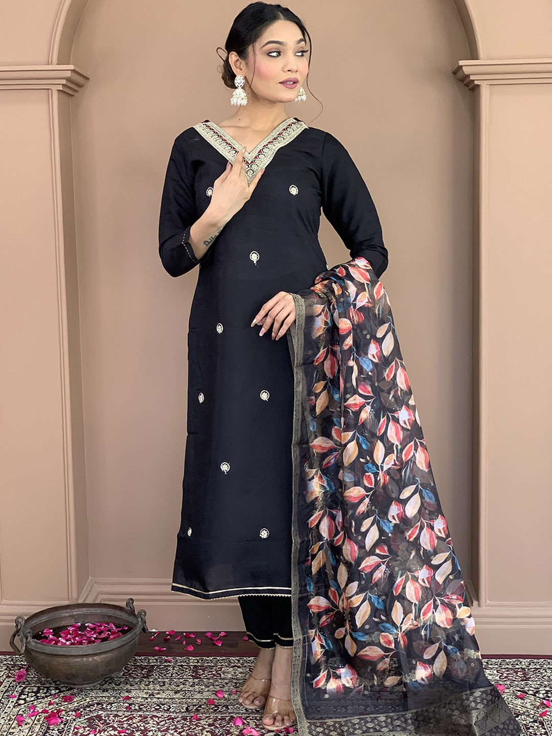 SHOPONBIT Women Embroidered Kurti with Trousers & With Dupatta