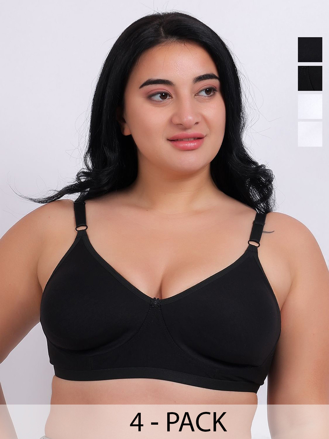 Fabme Pack of 4 Non Padded Full Coverage Cotton Bra