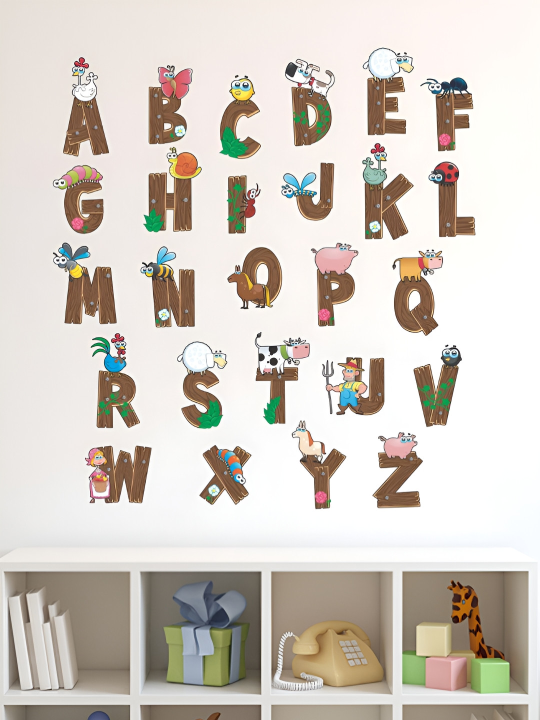 LANSTICK Brown & White Alaphabat For Kids Self Adhesive Wall Sticker
