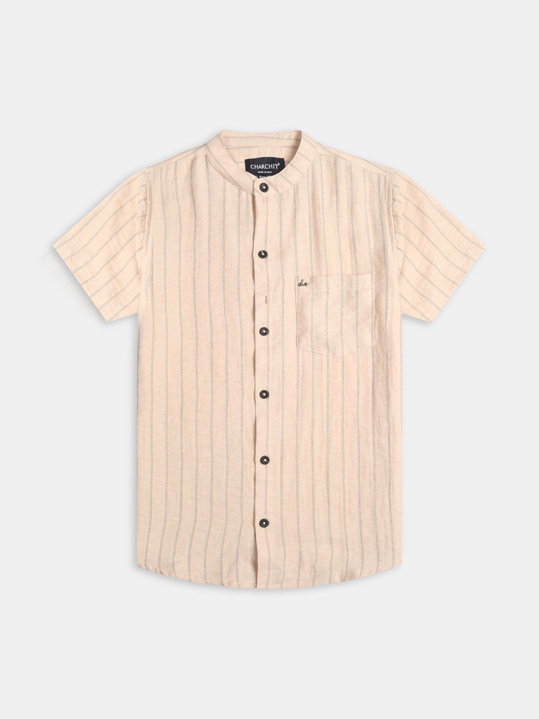 CHARCHIT Boys Regular Fit Vertical Striped Mandarin Collar Cotton Casual Shirt