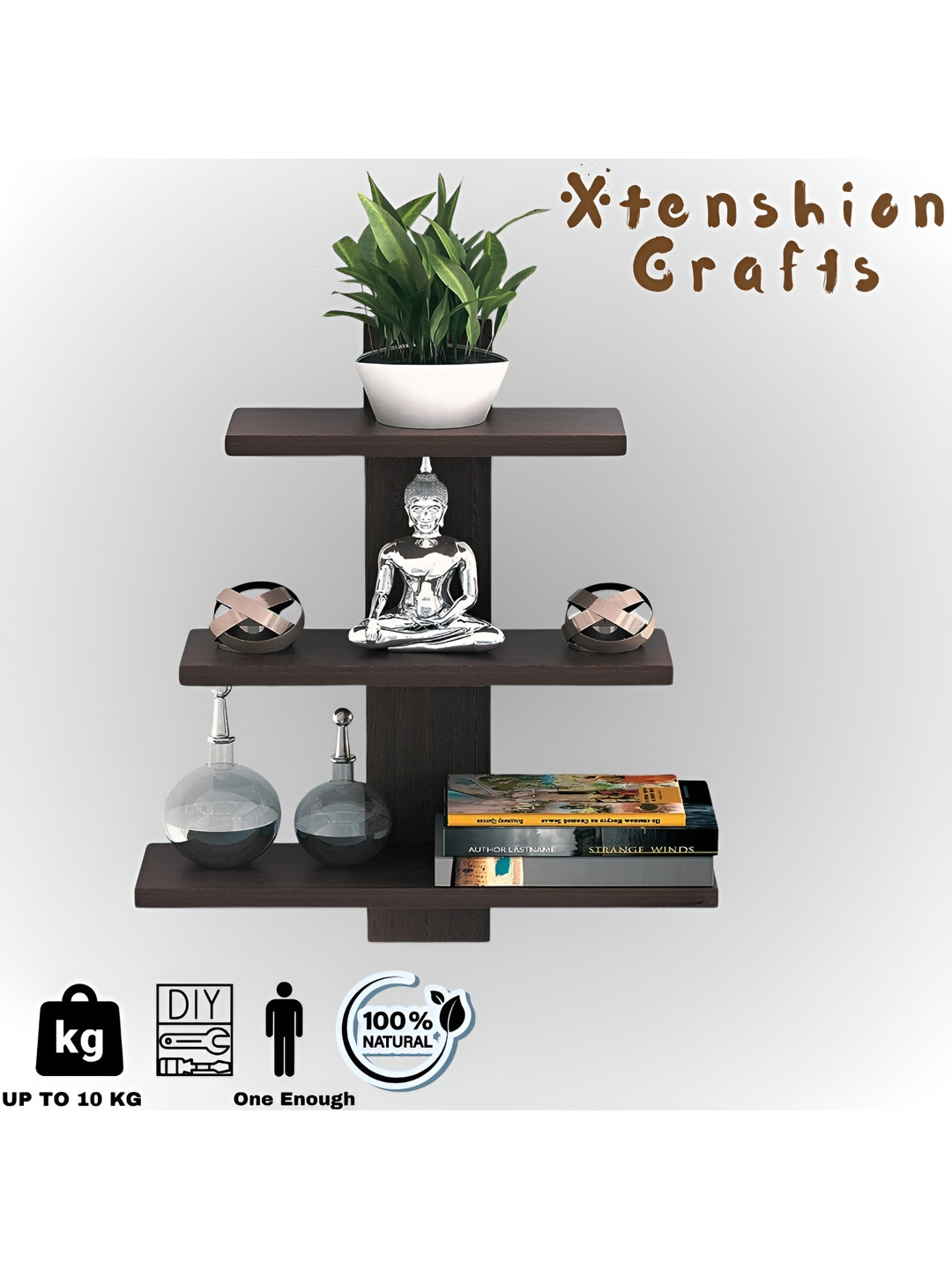 Xtenshion Crafts Black Wooden 3 Layer Basic Wall Shelf