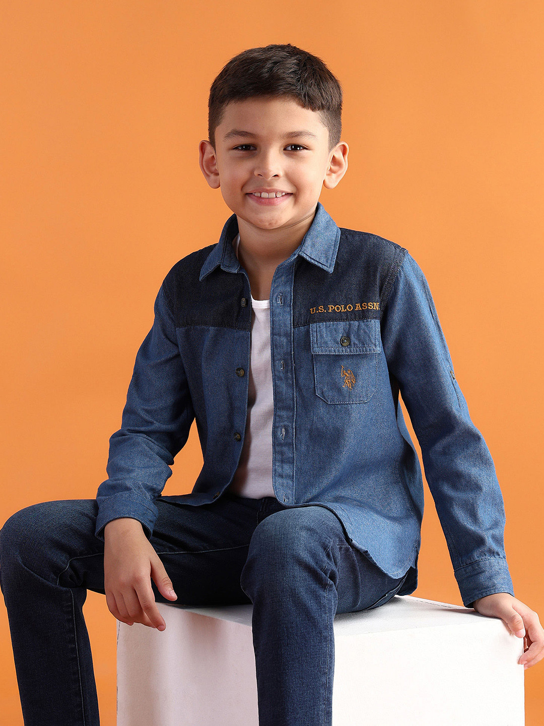 U.S. Polo Assn. Kids Boys Band Logo Embroidered Pure Cotton Shirt