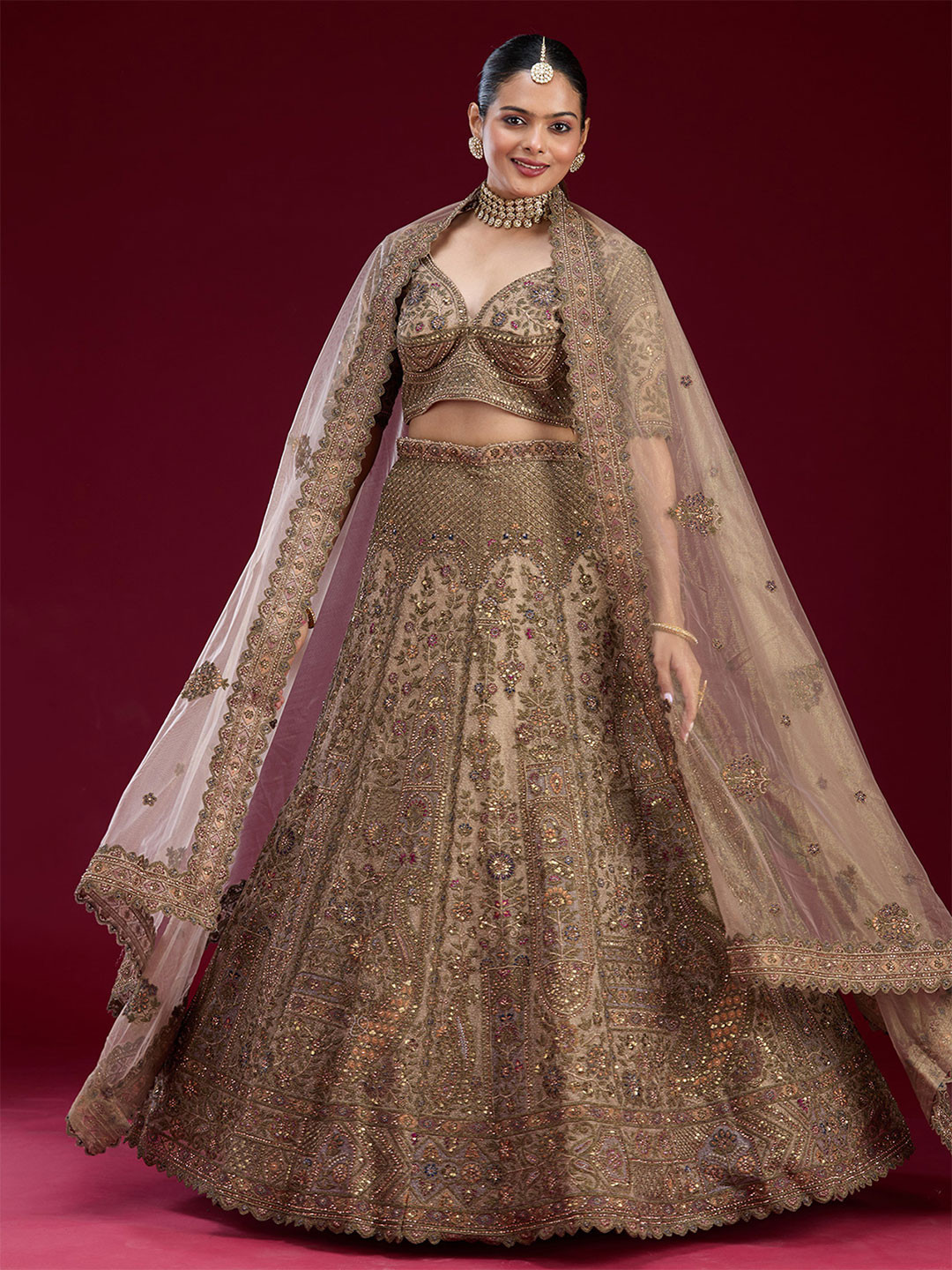 Koskii Embellished Sequinned Semi-Stitched Lehenga & Blouse With Dupatta