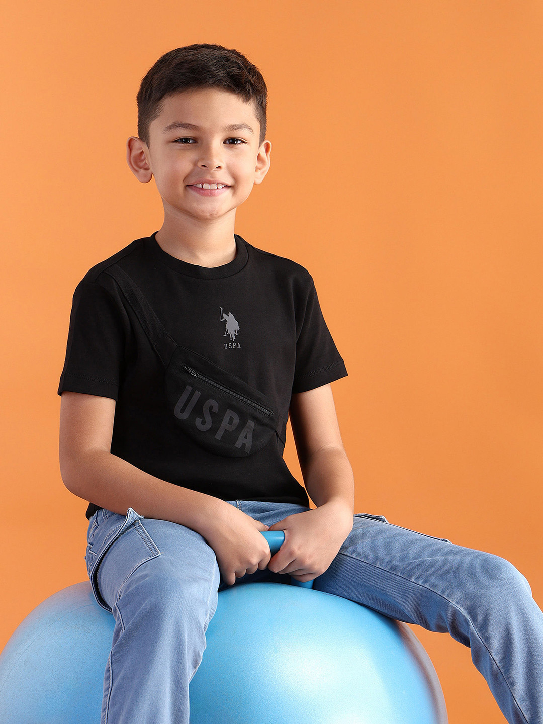 U.S. Polo Assn. Kids Brand Logo Printed Pure Cotton Cross Pocket T-shirt