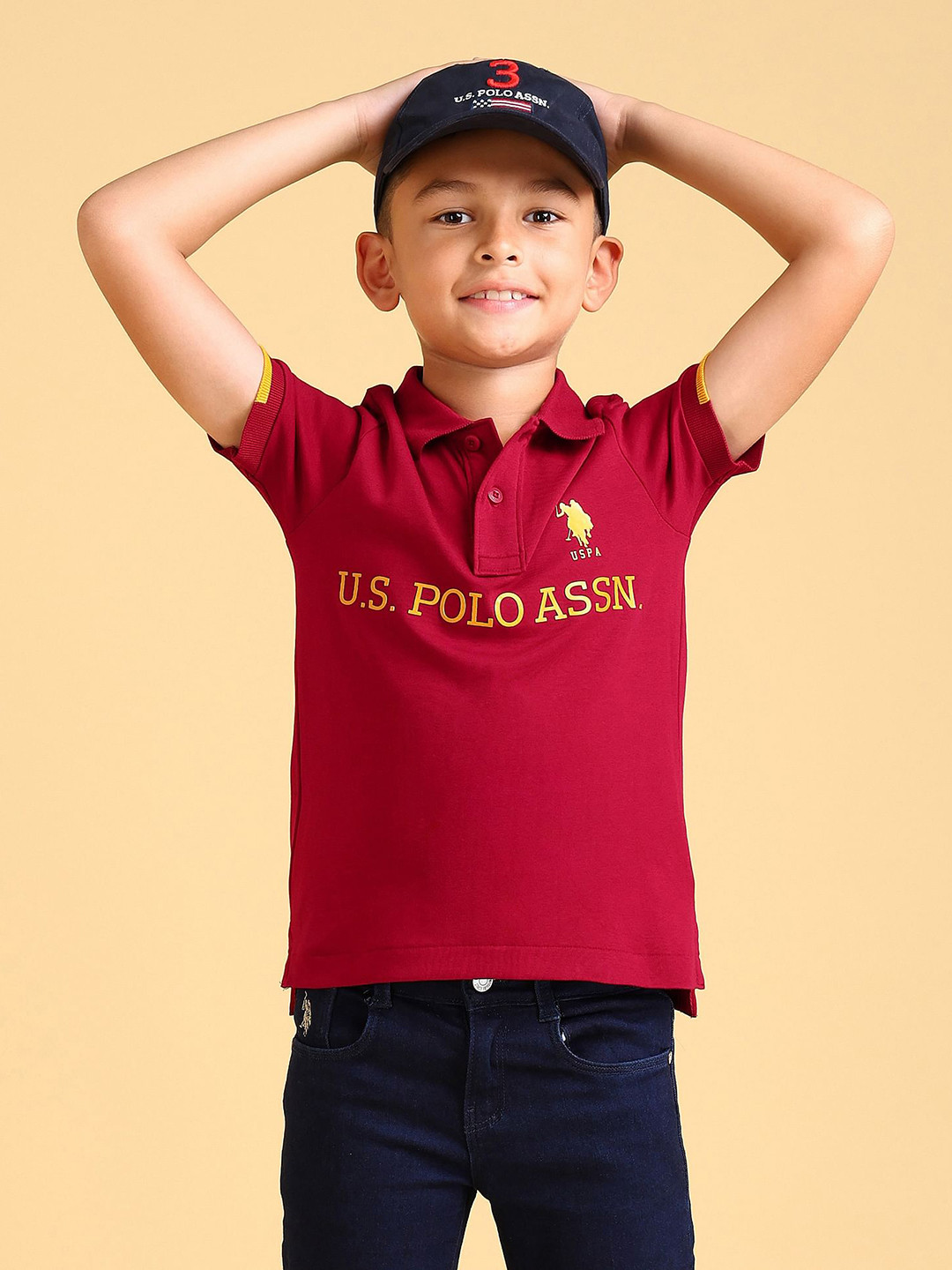 U.S. Polo Assn. Kids Boys Brand Name Printed Pure Cotton Polo Collar T-shirt