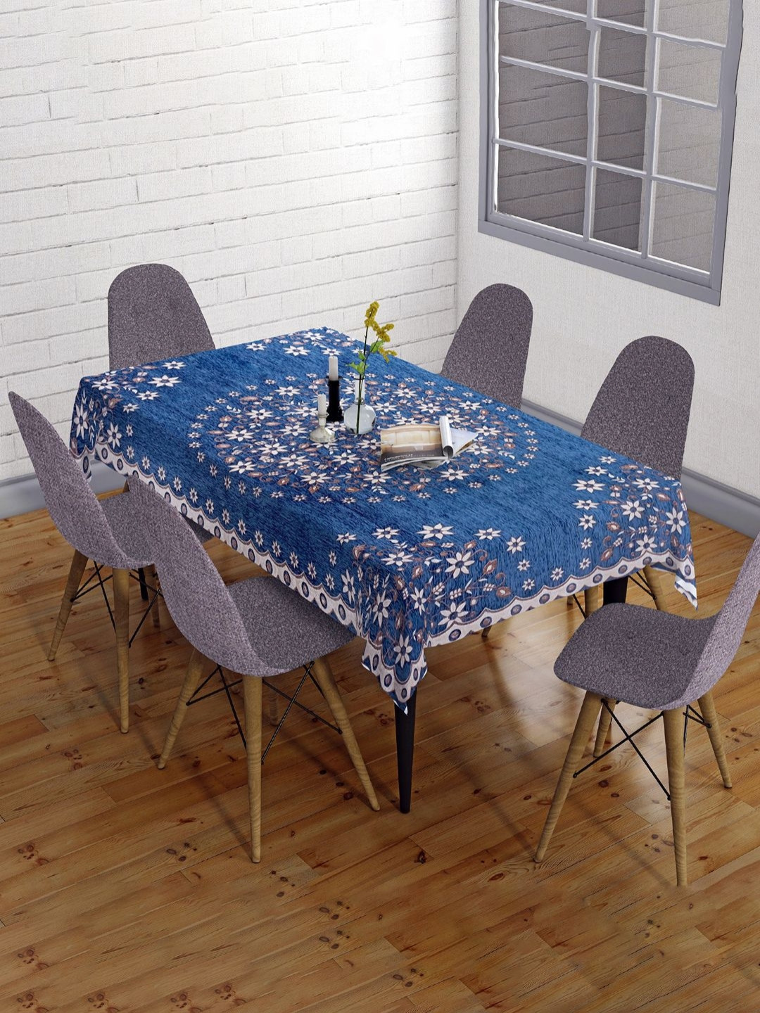 Sun Rise Blue Floral 6-Seater Table Cover