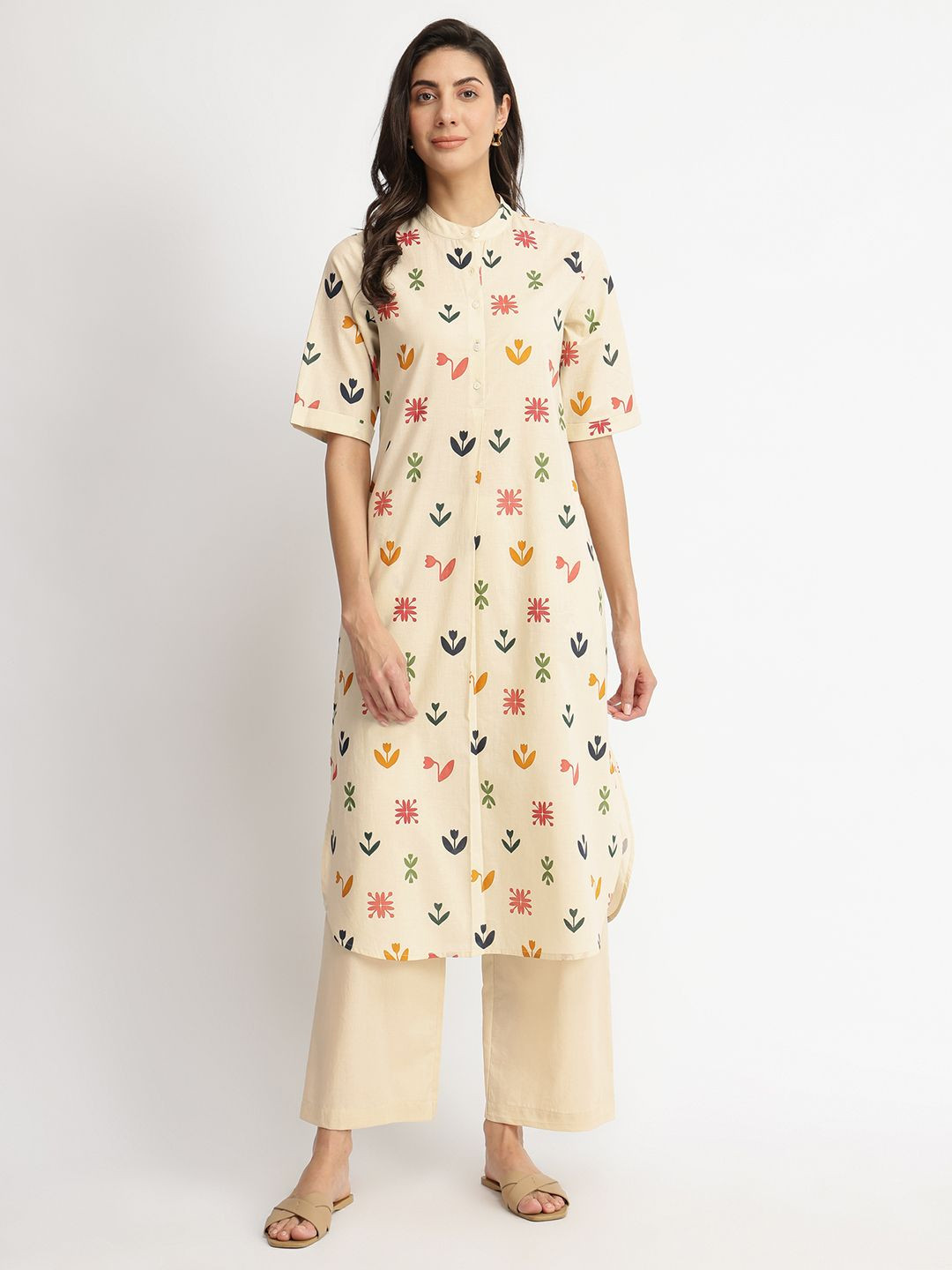 Pink Fort Women Cotton Floral Motif Kurta