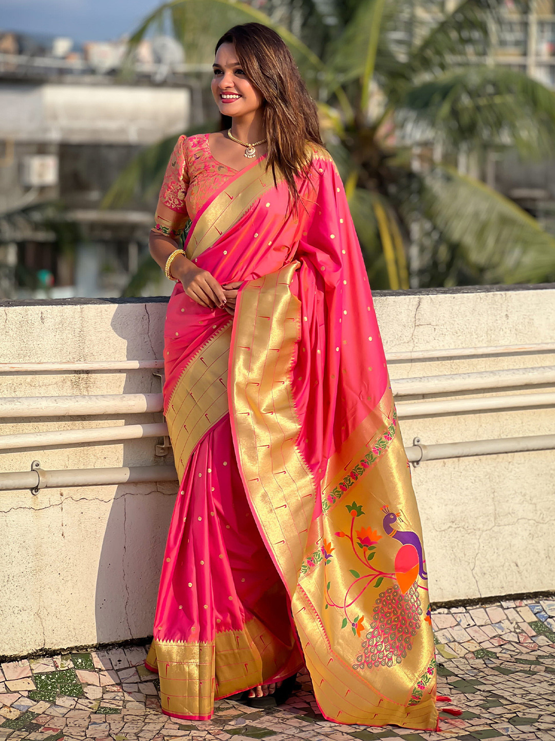 V3 FASHION STUDIO Polka Dot Woven Design Banarasi Saree