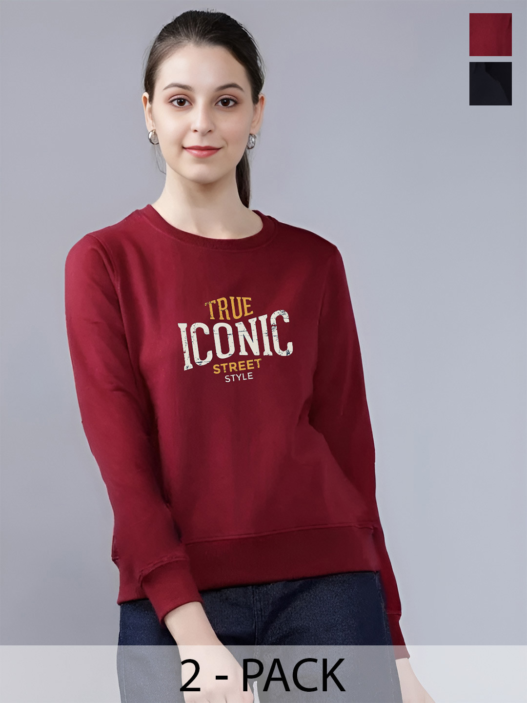 REYA Women Pack of 2 True Iconic Typography Sweatshirt