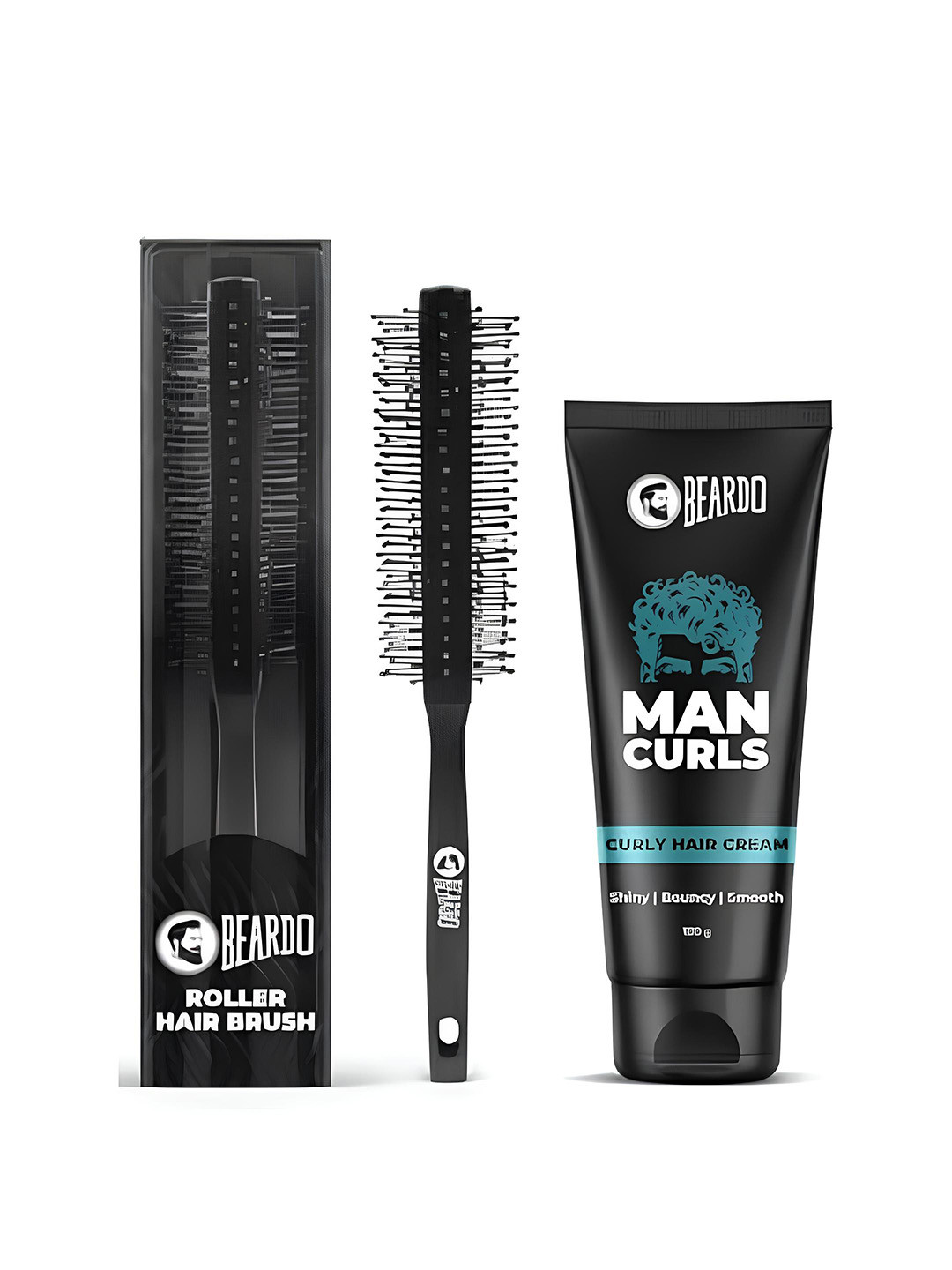BEARDO Set of Man Curls Curly Hair Cream - 100g & Roller Hair Brush - Black