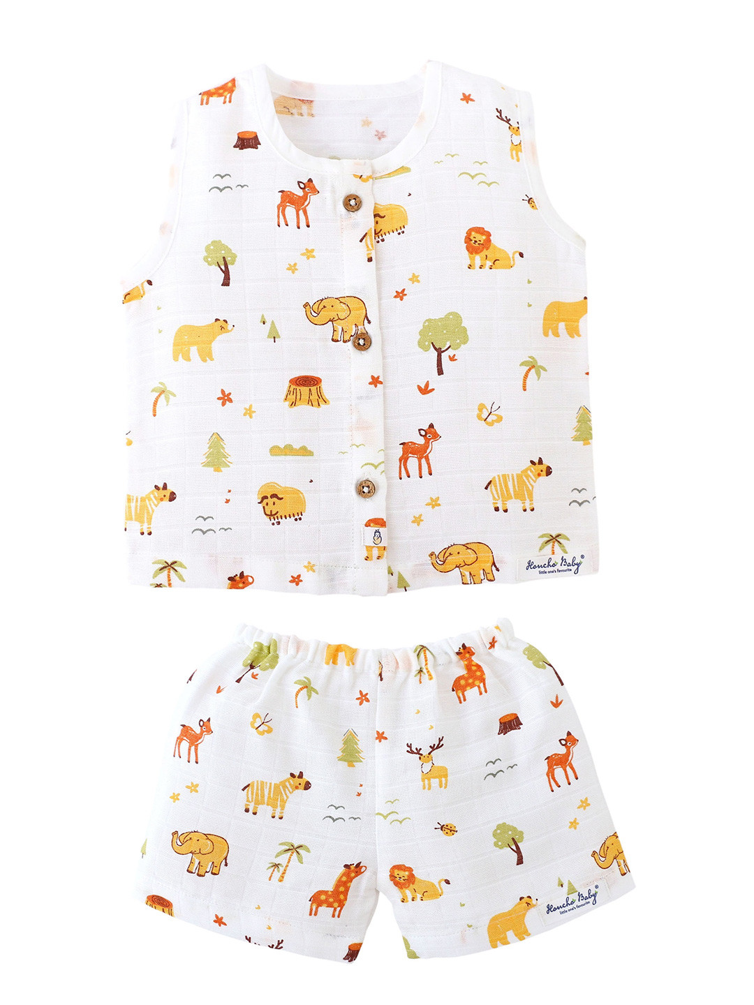 Honcho Baby Kids Unisex Tiny Jungle Adventures Muslin Sleeveless Jhabla & Shorts