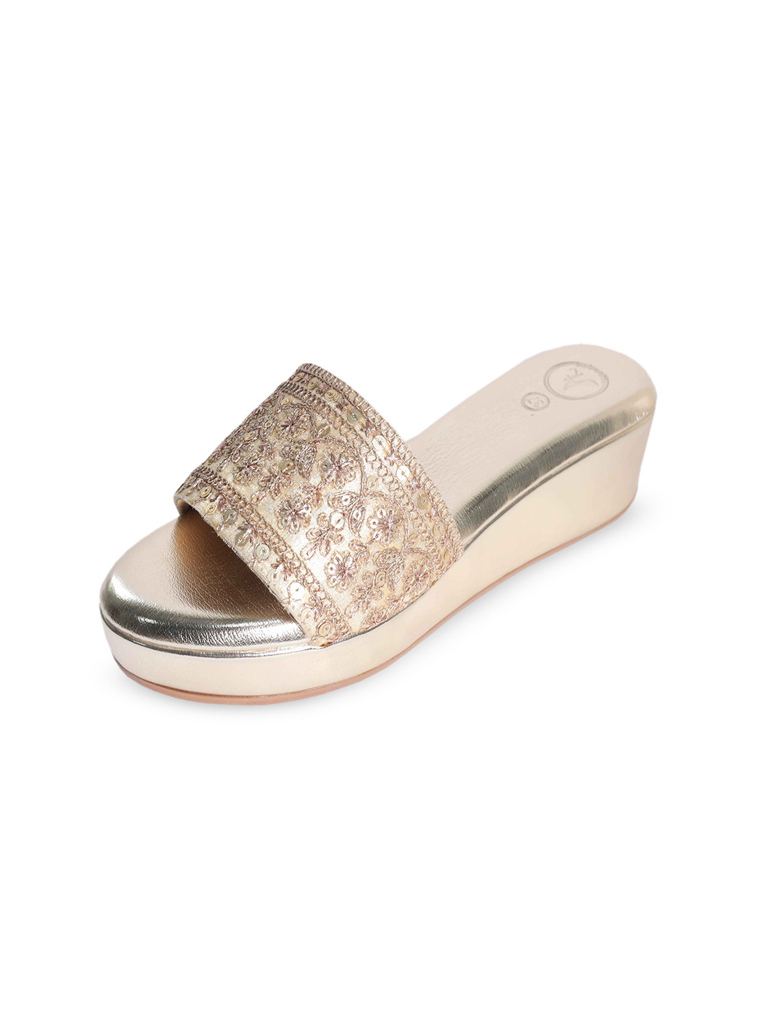 Sana K Luxurious Footwear Women Woven Design Party Wedge Heels Sandals Ethnic Embellished