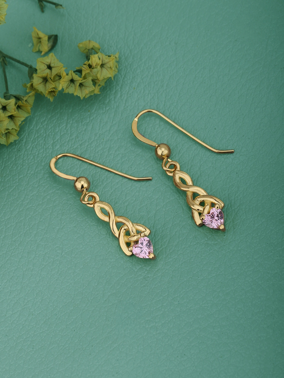 Carlton London 18kt Gold Plated with CZ Dangling Heart Solitaire Drop Earring